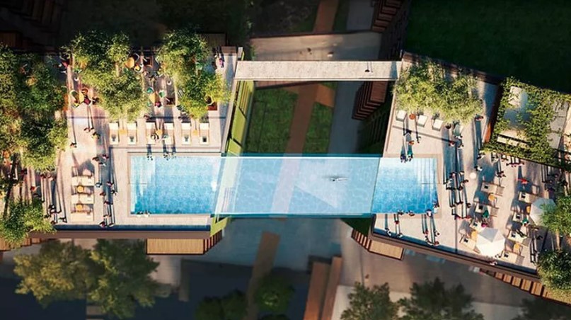 L’incredibile piscina di Londra che collega due grattacieli a 35 metri d’altezza